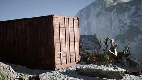 abandoned shipping container in the desert