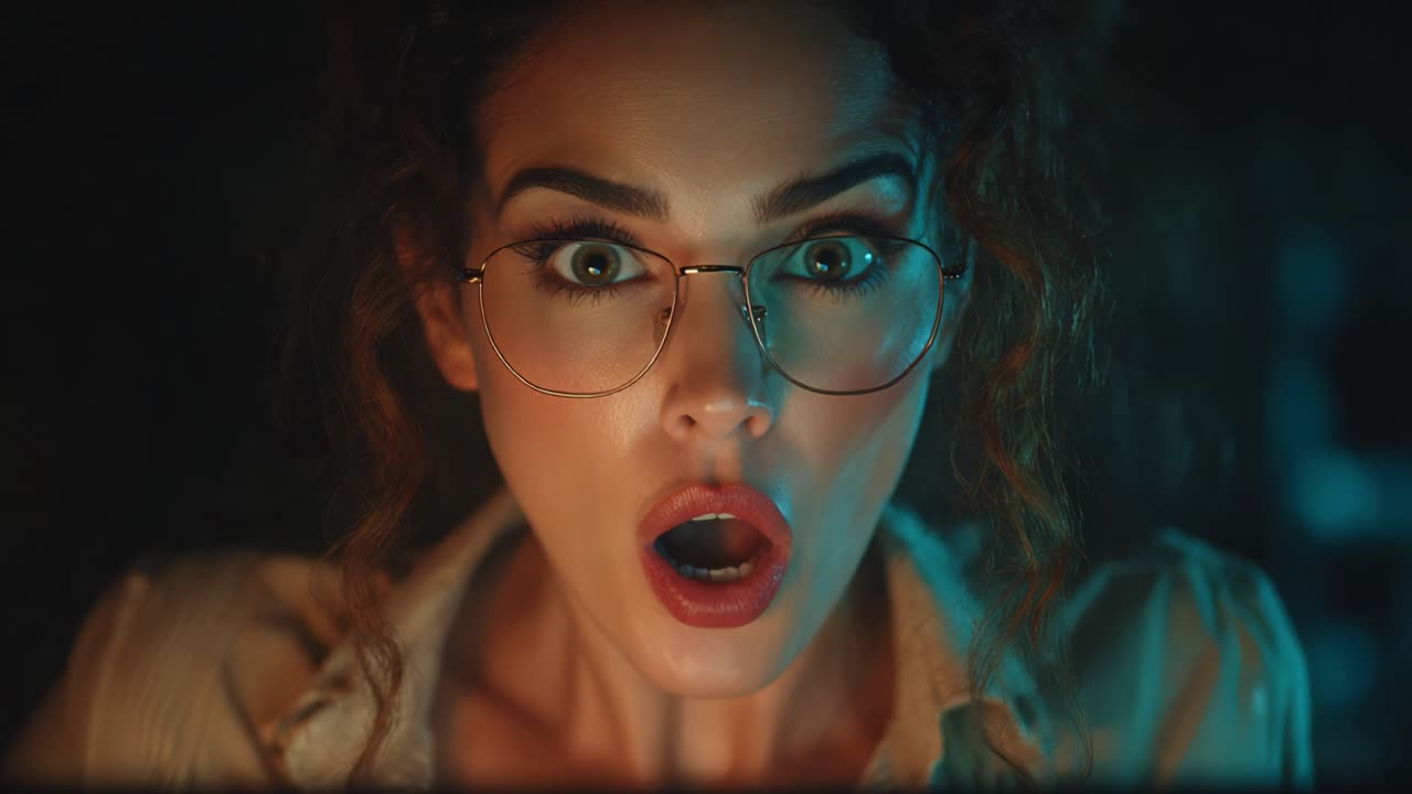 Trasformazione sorprendente: dallo shock all'intensa concentrazione in immagini accattivanti di una donna che vive una rivelazione sorprendente