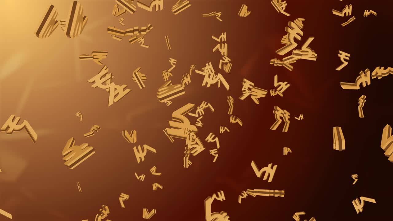 인디언 루피 기호의 4k 3d 애니메이션이 어지는 루프 배경, 녹색 화면.