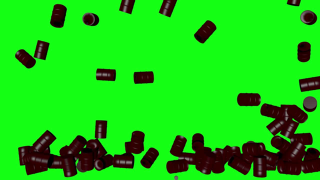 녹색 스크린 금속 배럴 오일 떨어지는 바닥 쌓인 애니메이션 3d 크로마 키