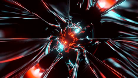 volar a través de un túnel abstractamente colorido en color rojo y azul. futuro, velocidad, animación de grandes datos. renderización 3d