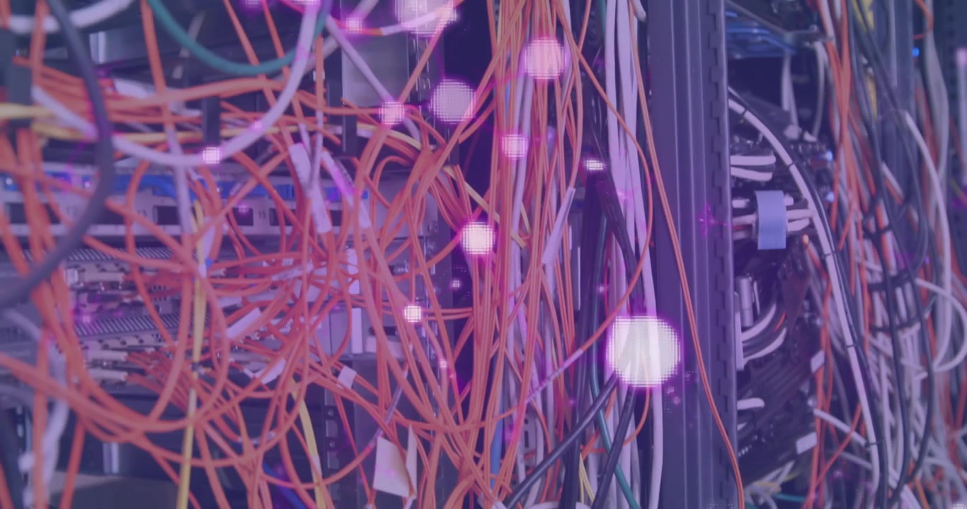 Digital Network Data Flow Over Server Rack Cables