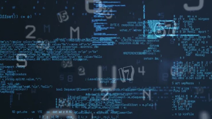 Animation of data processing over letters and numbers changing