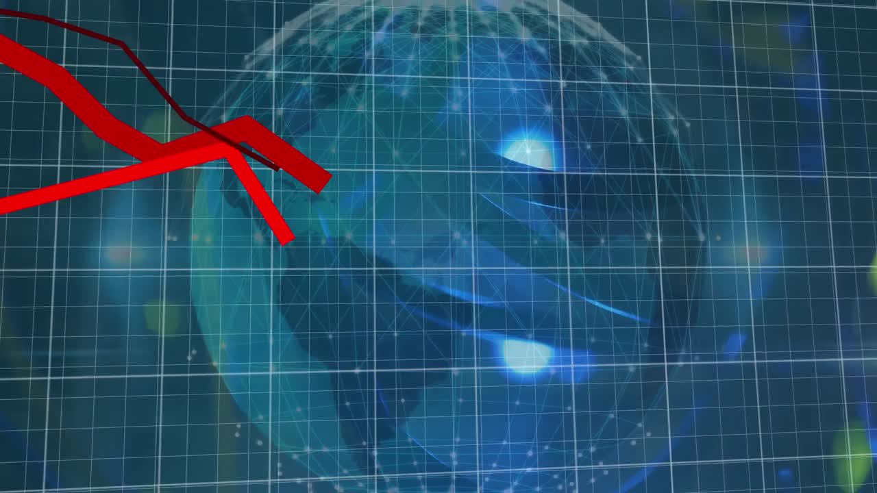 animación de líneas rojas y procesamiento de datos en todo el mundo