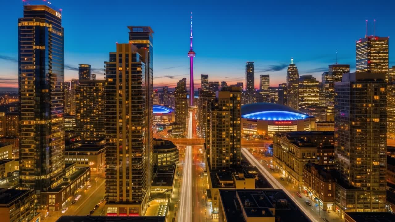 Toronto Cityscape at Night with CN Tower
