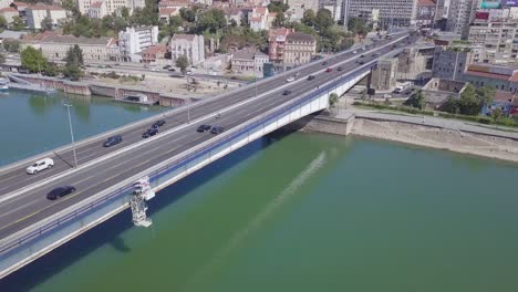 stunning revealing 4k shot of belgrade downtown river sava and branko bridge