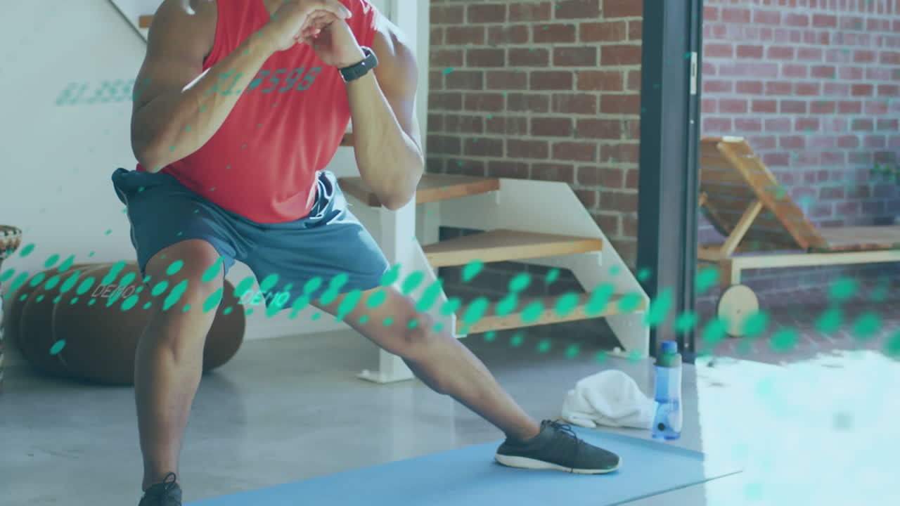 animación de procesamiento de datos sobre el hombre afroamericano estiramiento