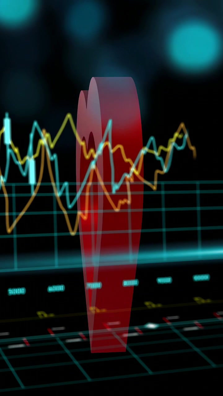 Vertical video: On loop start red heart rotating while data lines shifting showing live metrics