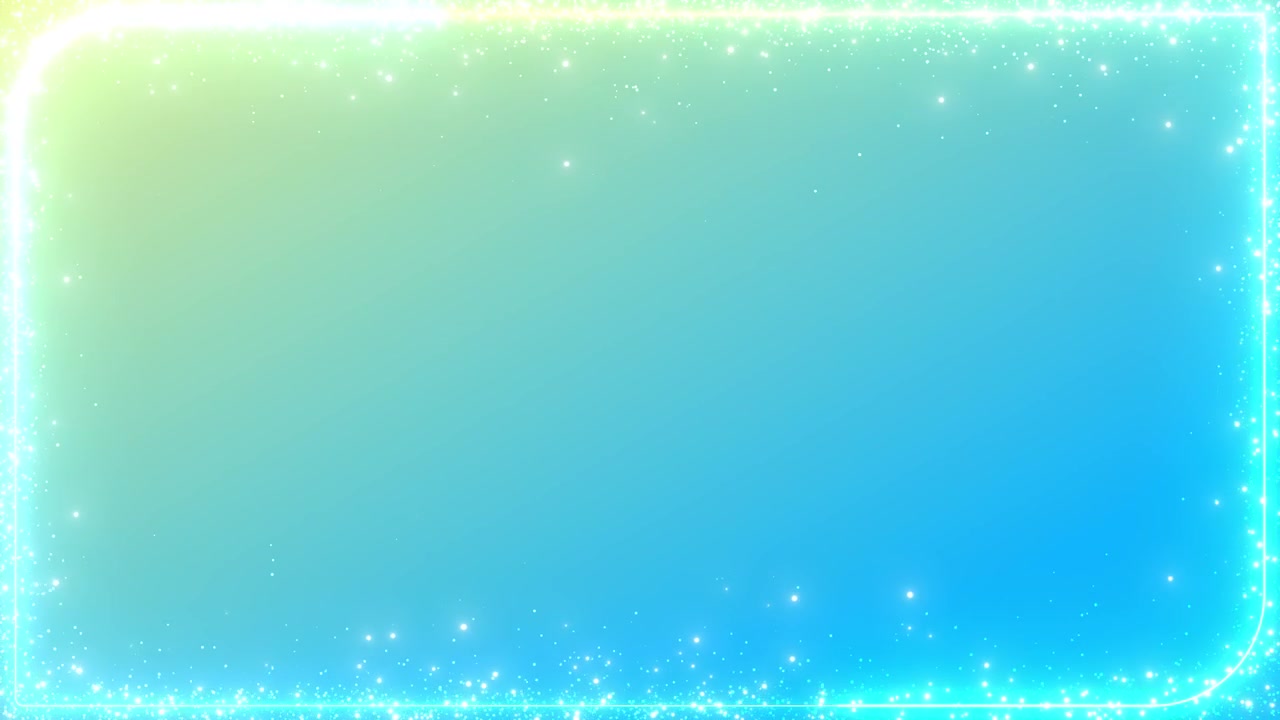 पेस्टल ग्लिटर फ्रेम मोशन बैकग्राउंड, एक्वा ब्लू चमक, पीली हाईलाइट, गोल किनारों वाली चमकती रेखाएँ।