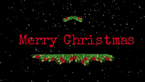 animation of christmas season's greetings over decorations and snow falling