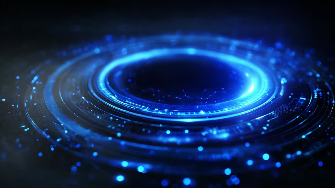 A Captivating Visual Experience of Dynamic Blue Light Patterns Forming a Hypnotic Circle with Sparkling Particles, Creating a Sense of Depth and Motion in a Dark Background Setting That Engages the Viewer’s Imagination