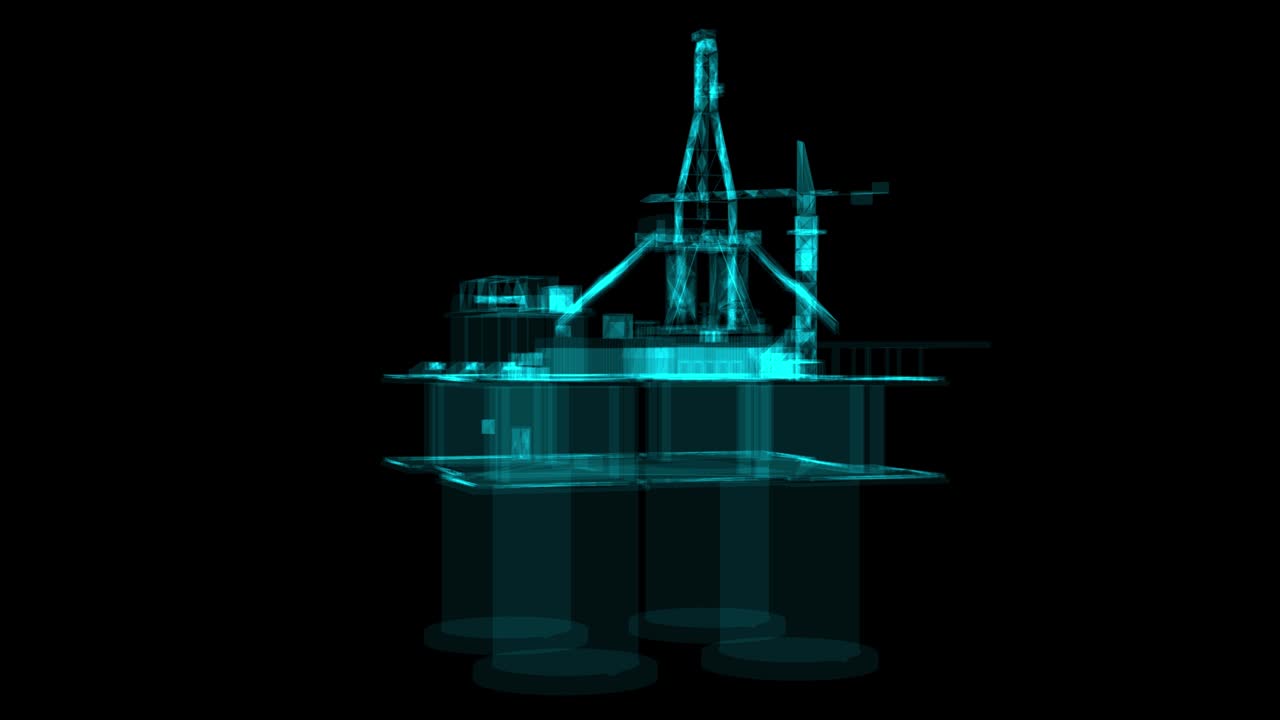 holograma de rayos x 3d de una plataforma petrolera en alta mar