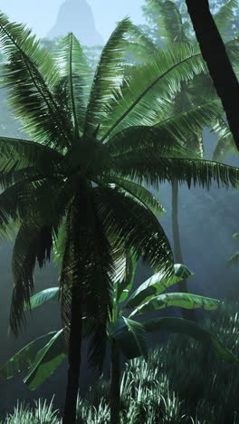 tropical jungle with palm trees and lush greenery