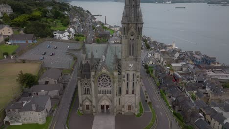 st colman’s cathedral cobh close top down aerial view