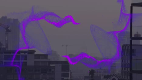 animación de la ola púrpura sobre el paisaje urbano
