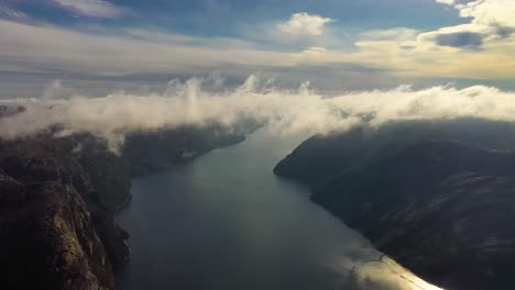 aerial footage beautiful nature norway over the clouds.