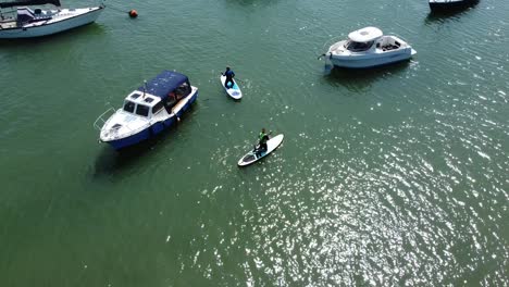 paddle - boarders having fun on the calm water in the south of england on a lovely day