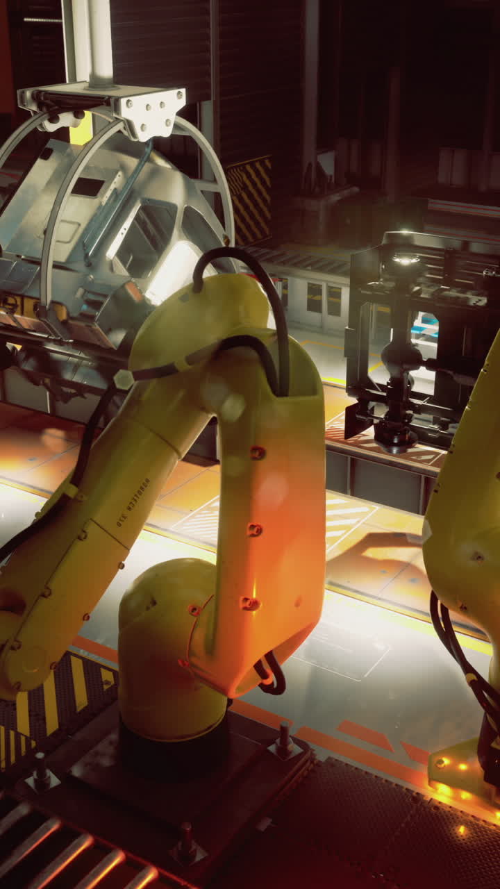 Avancerede robotarme, der arbejder på et samlebånd i en moderne fabrik