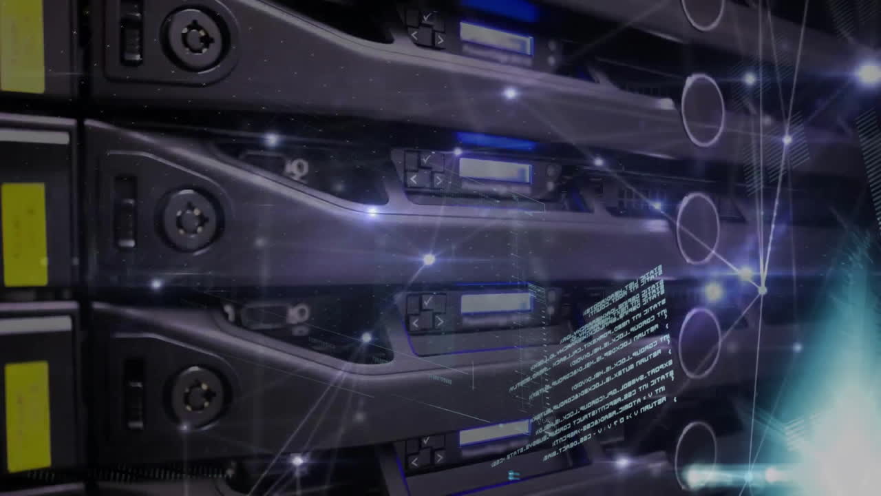 Animation of financial data processing and network of connections over server