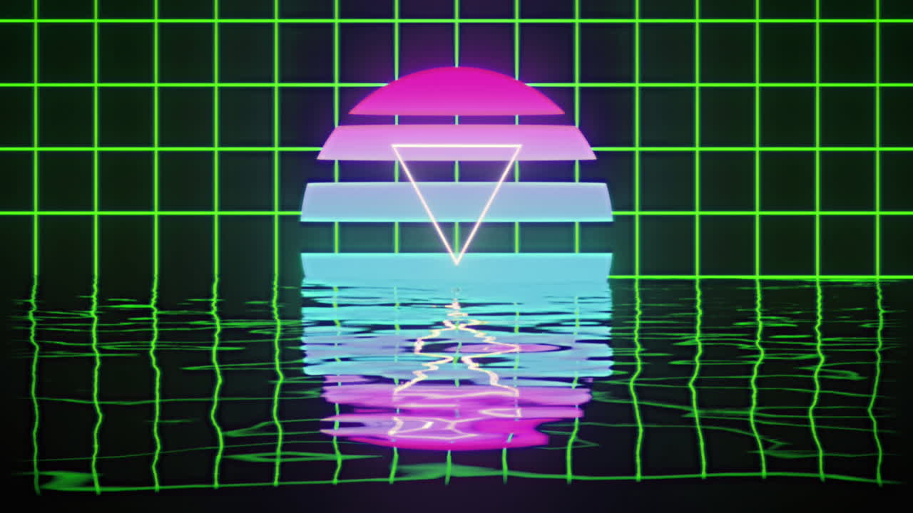 animación de texto de venta masiva sobre cuadrados y fondo de cuadrícula retro