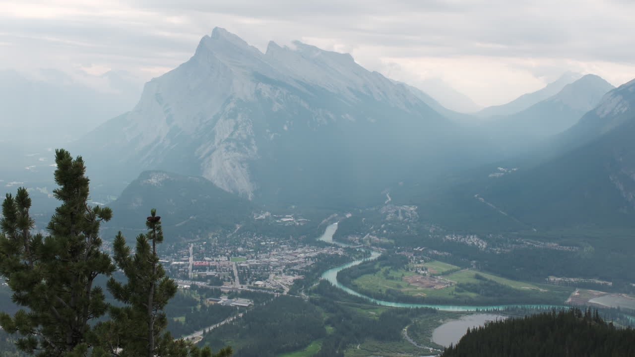 Vista from Mt. Norquay, offering a panoramic view of Banff town nestled in the valley below