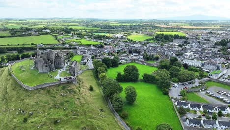 ireland epic locations aerial landscape of the rock of cashel and the town of cashel tipperary on a summer morning