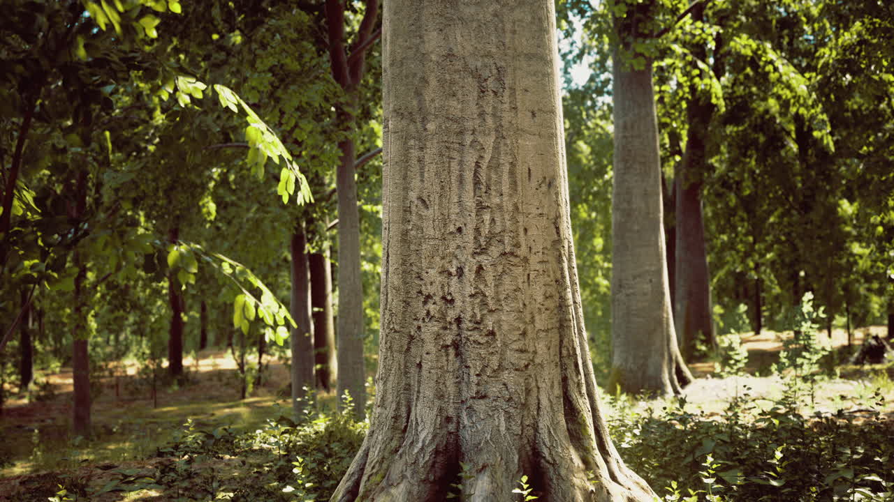 Majestic tree trunk showcasing intricate texture in a serene forest setting