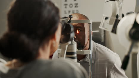 un hombre haciendo un examen ocular en el consultorio del médico.