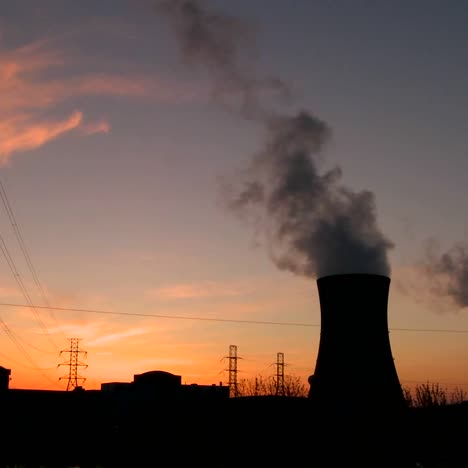 sunset behind nuclear power plant 2