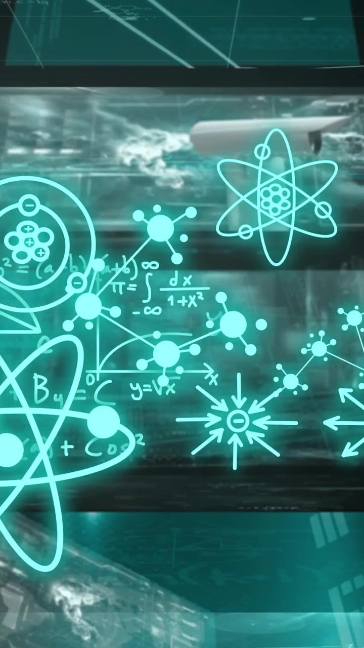 Animation of molecules and scientific data processing over black background