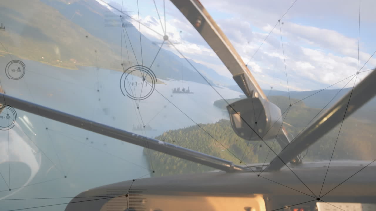 animación de la red de conexiones sobre el avión en vuelo