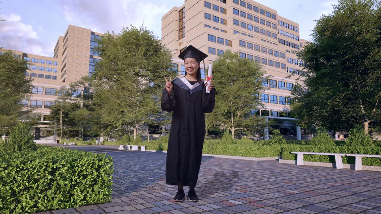 행복한 졸업생 졸업일을 축하하는 졸업생