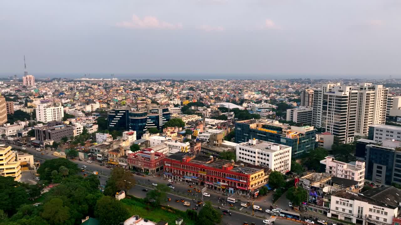 Aerial footage of cityscape with modern business, office ,residenrtial buildings under daylight.
