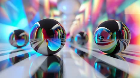 colorful spheres on reflective surface