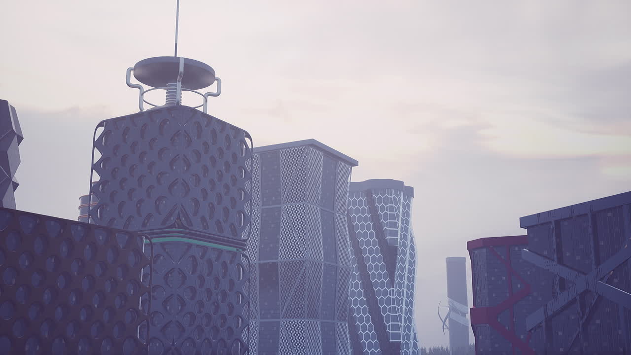 paisaje urbano futurista con altos rascacielos