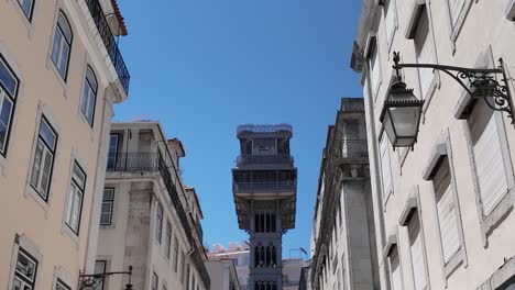 low angle view of santa justa lift in lisbon, portugal, connecting two streets