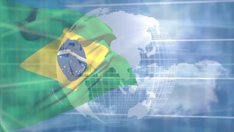 Animation-of-financial-data-processing-with-globe-over-flag-of-brazil