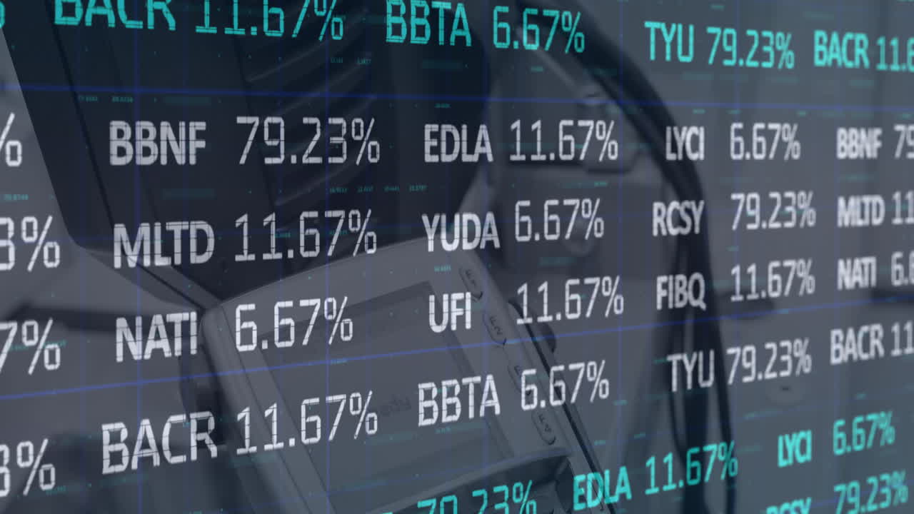 Animazione di elaborazione dati finanziari su un terminale di pagamento