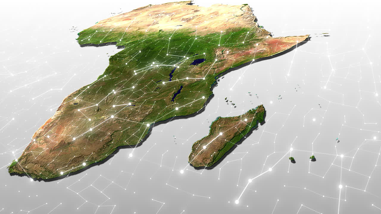 Africa and Madagascar Satellite View with Network Connections