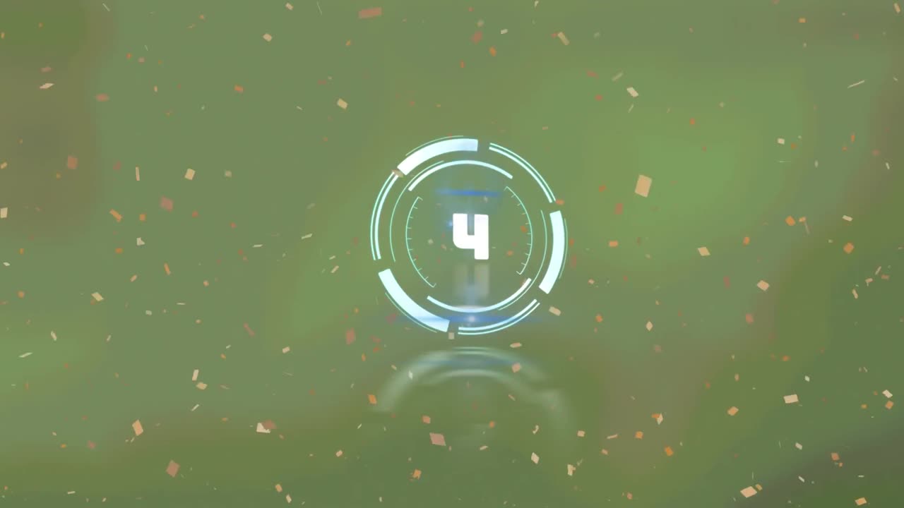 초록색 배경 에 파란색 시계 위 에 떨어지는 콘페티 의 애니메이션