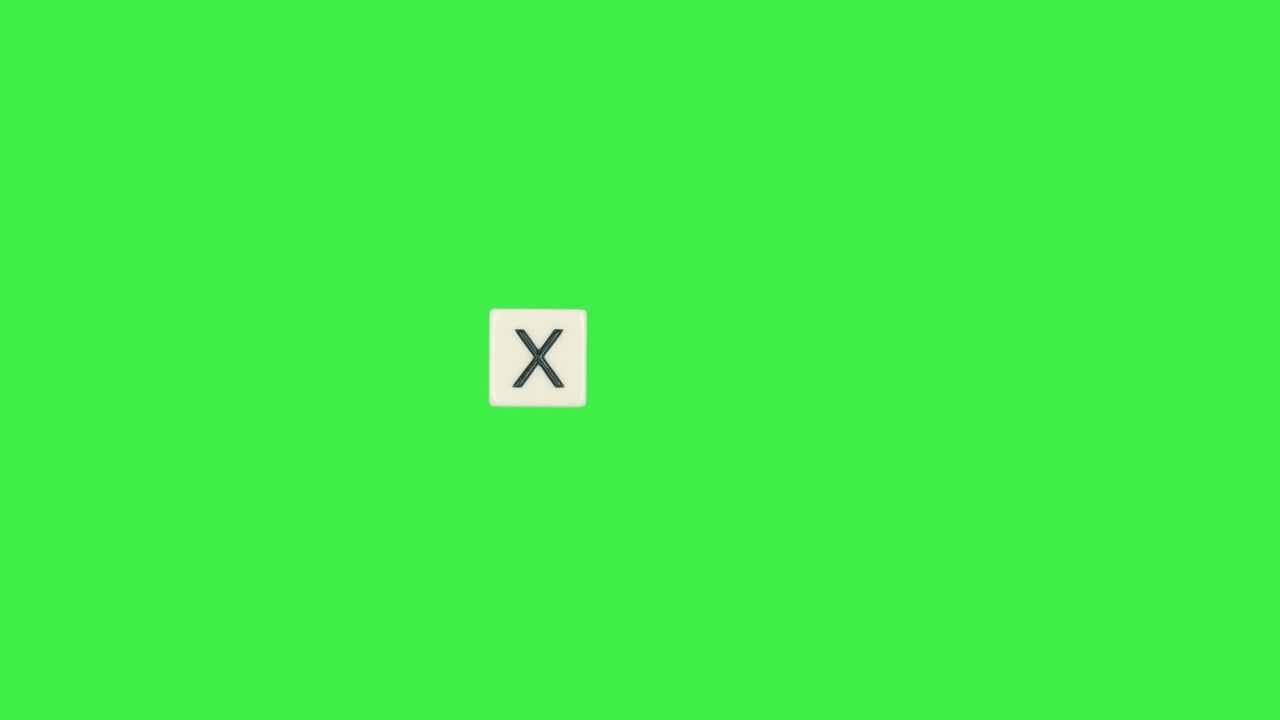 Letter X scrabble slide from left to right side on green screen, letter X green background