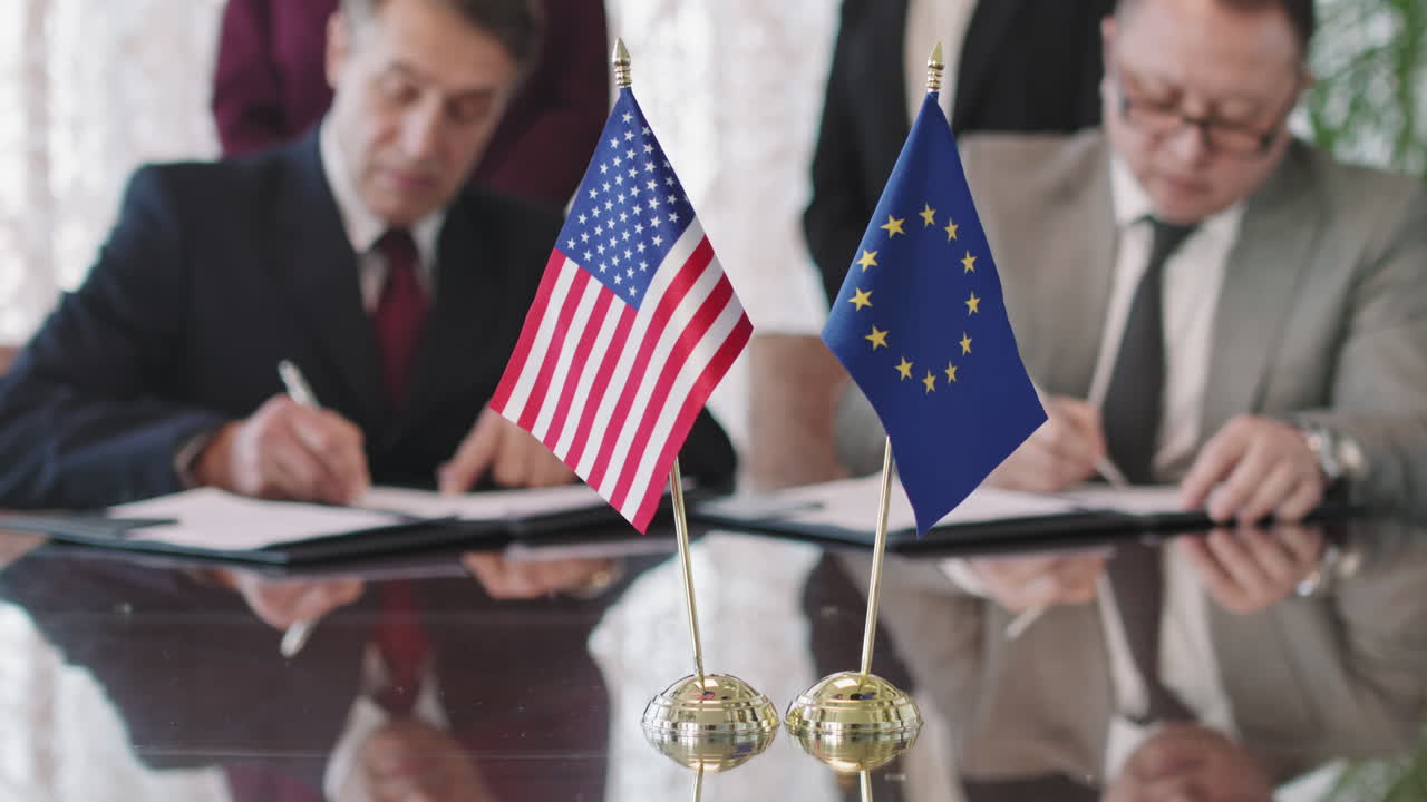 US And EU Diplomats Signing Cooperation Agreement