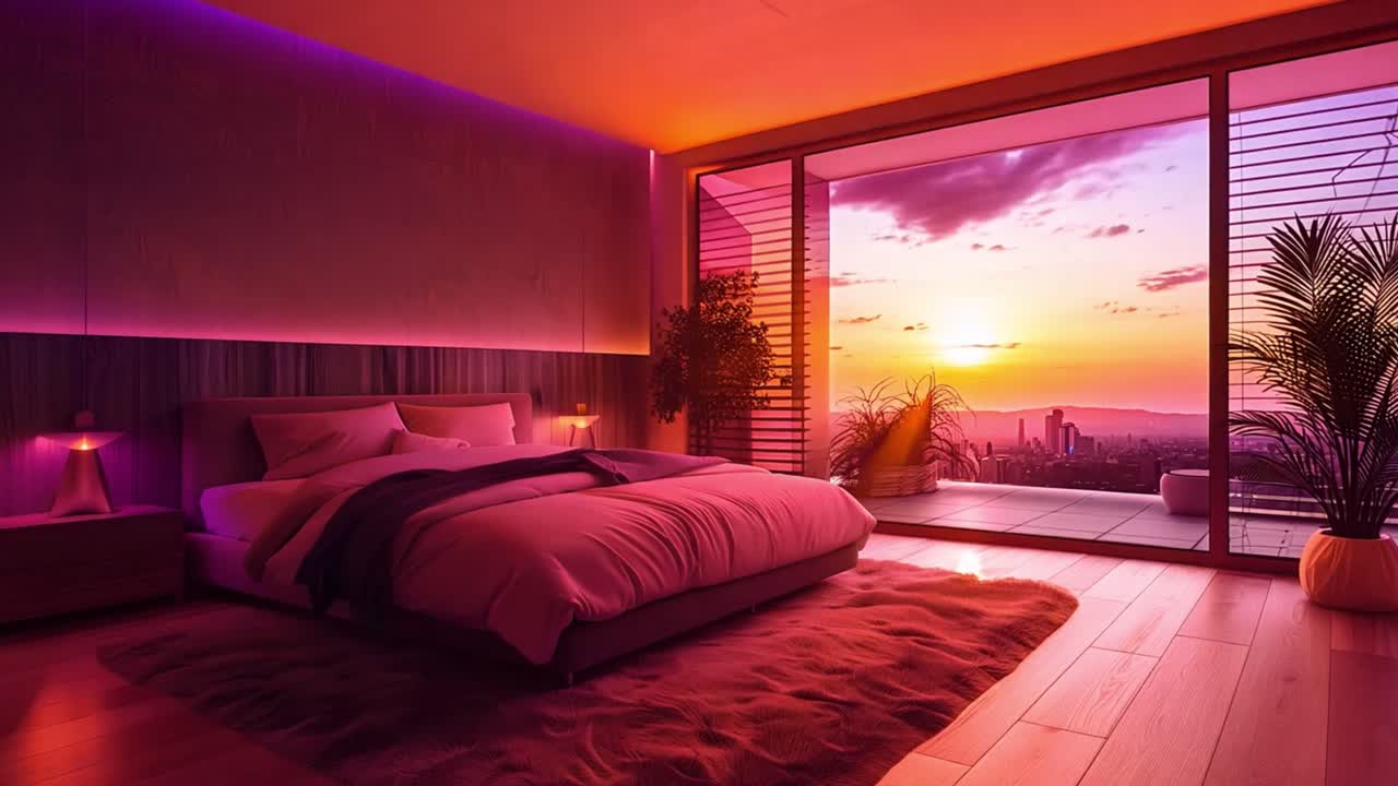Modern Bedroom with Sunset View