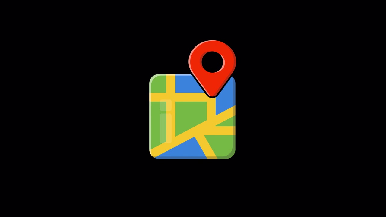 Animated Map Icon with Location Pin on Black Background