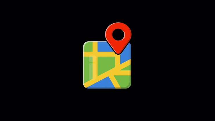 Animated Map Icon with Location Pin on Black Background