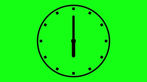 reloj con flechas en movimiento en fondo verde. animación de reloj en animación de bucle de 12 horas