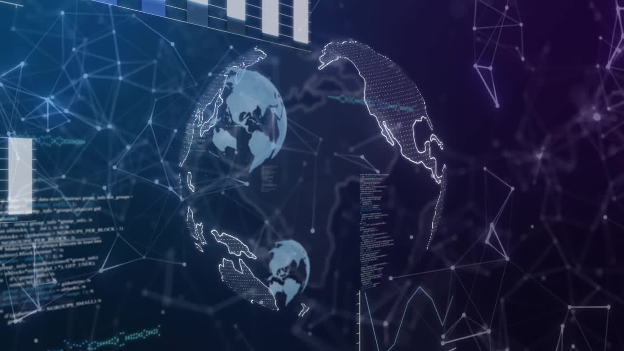 Animation of data processing and diagrams over globes