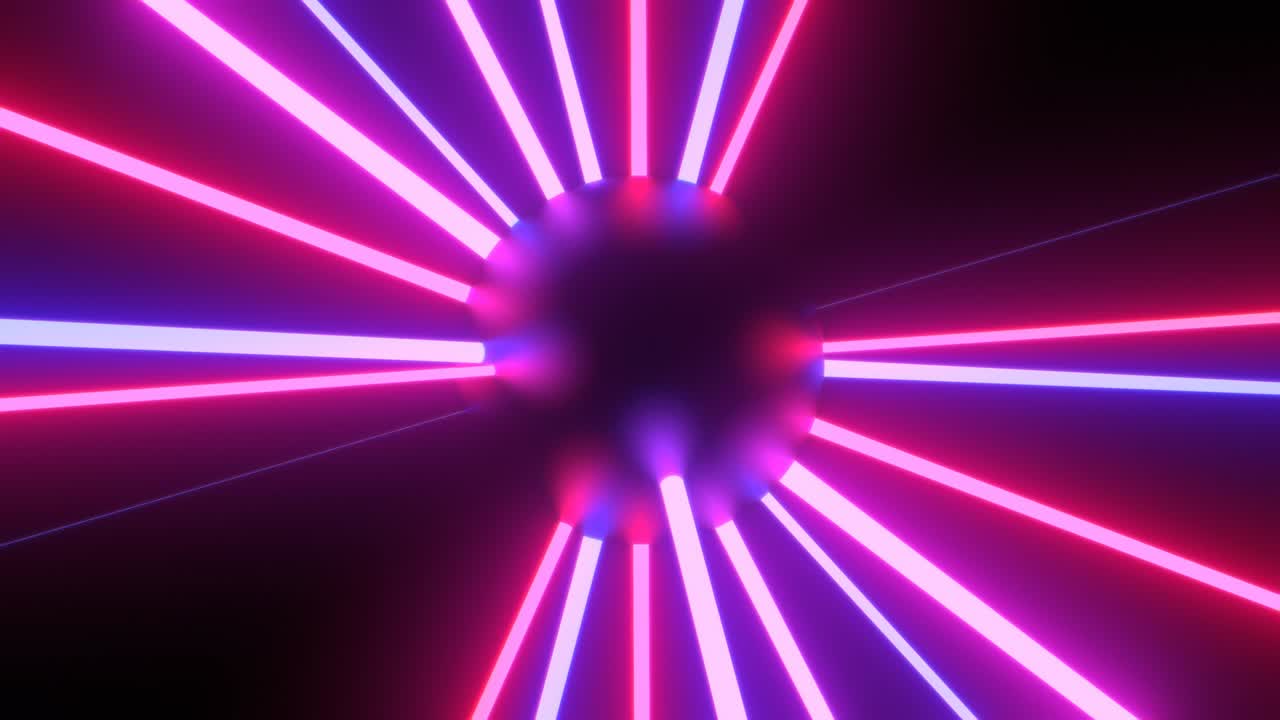 Moving Laser Beam Rays on Futuristic Neon Glow Light Ball Flashing - 4K Seamless Loop Motion Background Animation