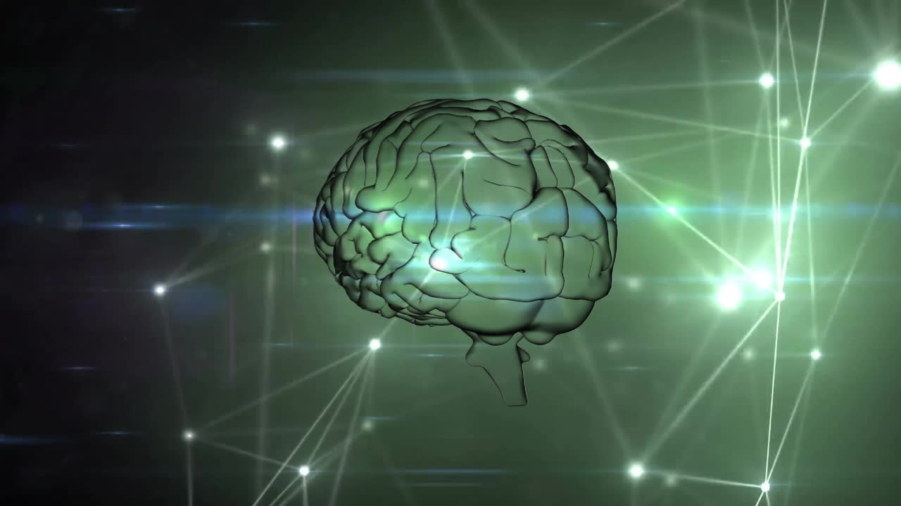 animación del cerebro giratorio a través de una red de conexiones