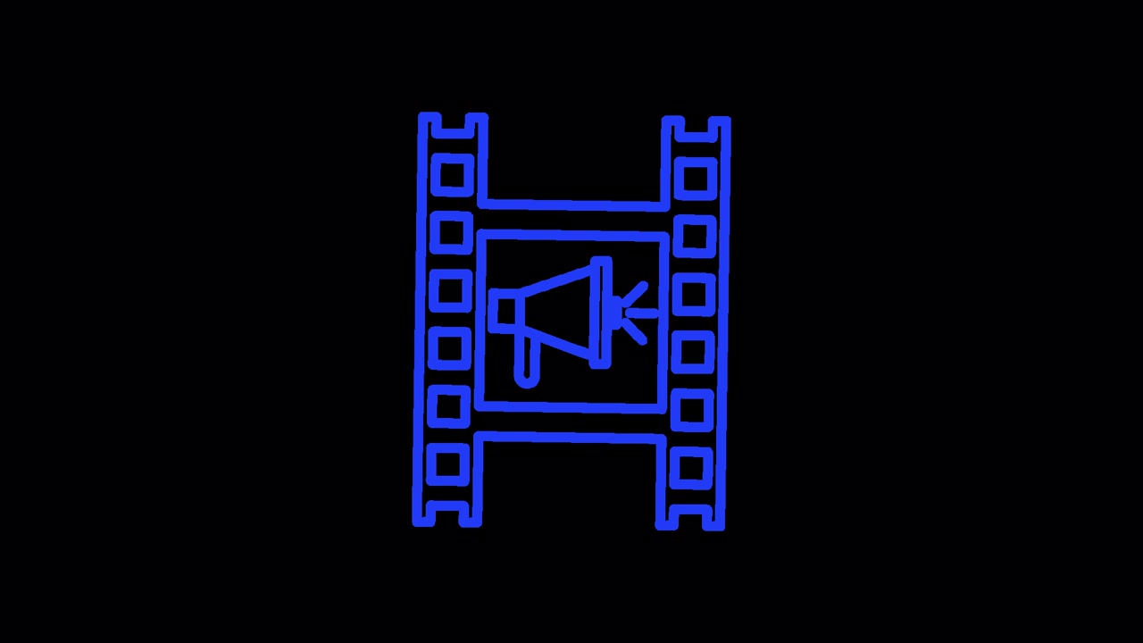Animated Blue Film Strip and Megaphone Icon Reveal